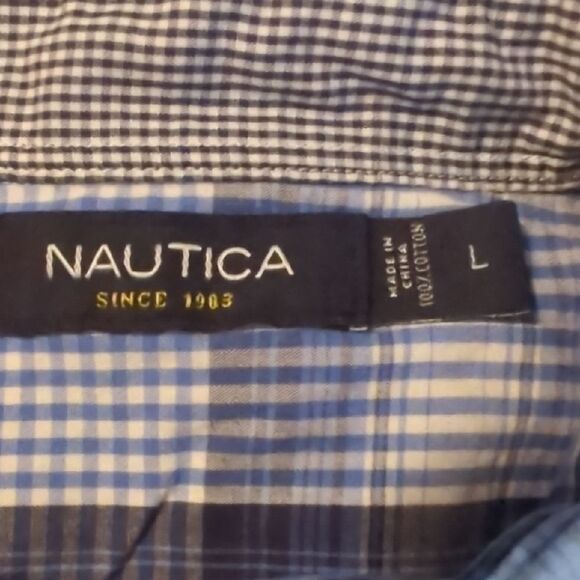 Nautica men’s plaid shirt | blue check button-down classic casual - Picture 2 of 2